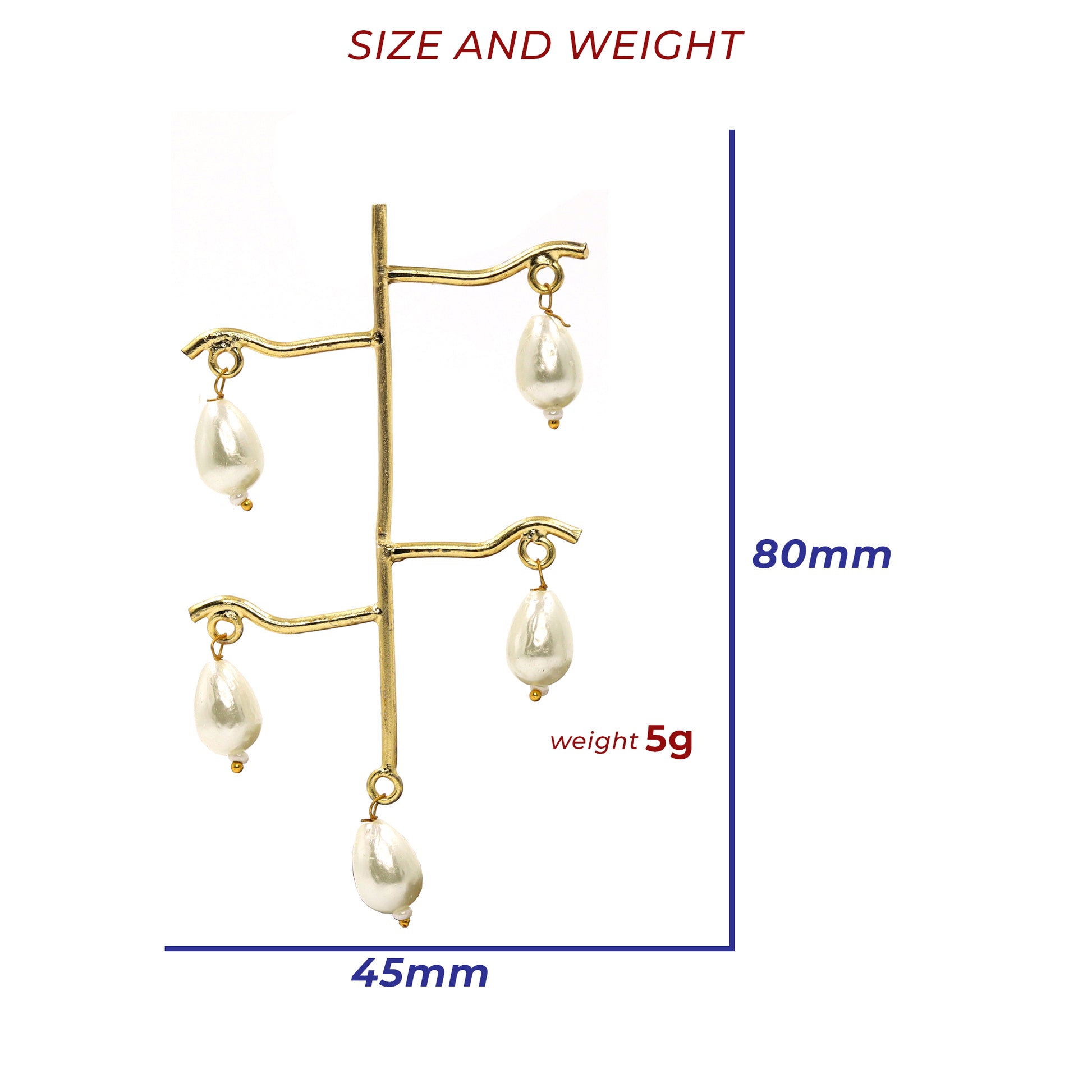 DIVAMAS gold-tone earrings with artistic branch structure and hanging pearl drops – modern ethnic statement jewellery for women_03