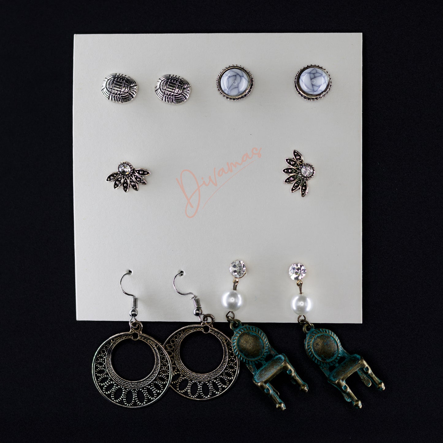 DIVAMAS Earring Combo Set – trendy, lightweight hoops, studs & danglers for daily fashion and party-ready glam.