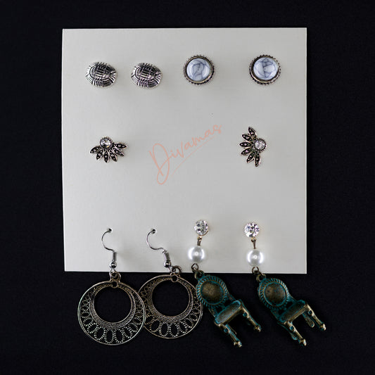 DIVAMAS Earring Combo Set – trendy, lightweight hoops, studs & danglers for daily fashion and party-ready glam.