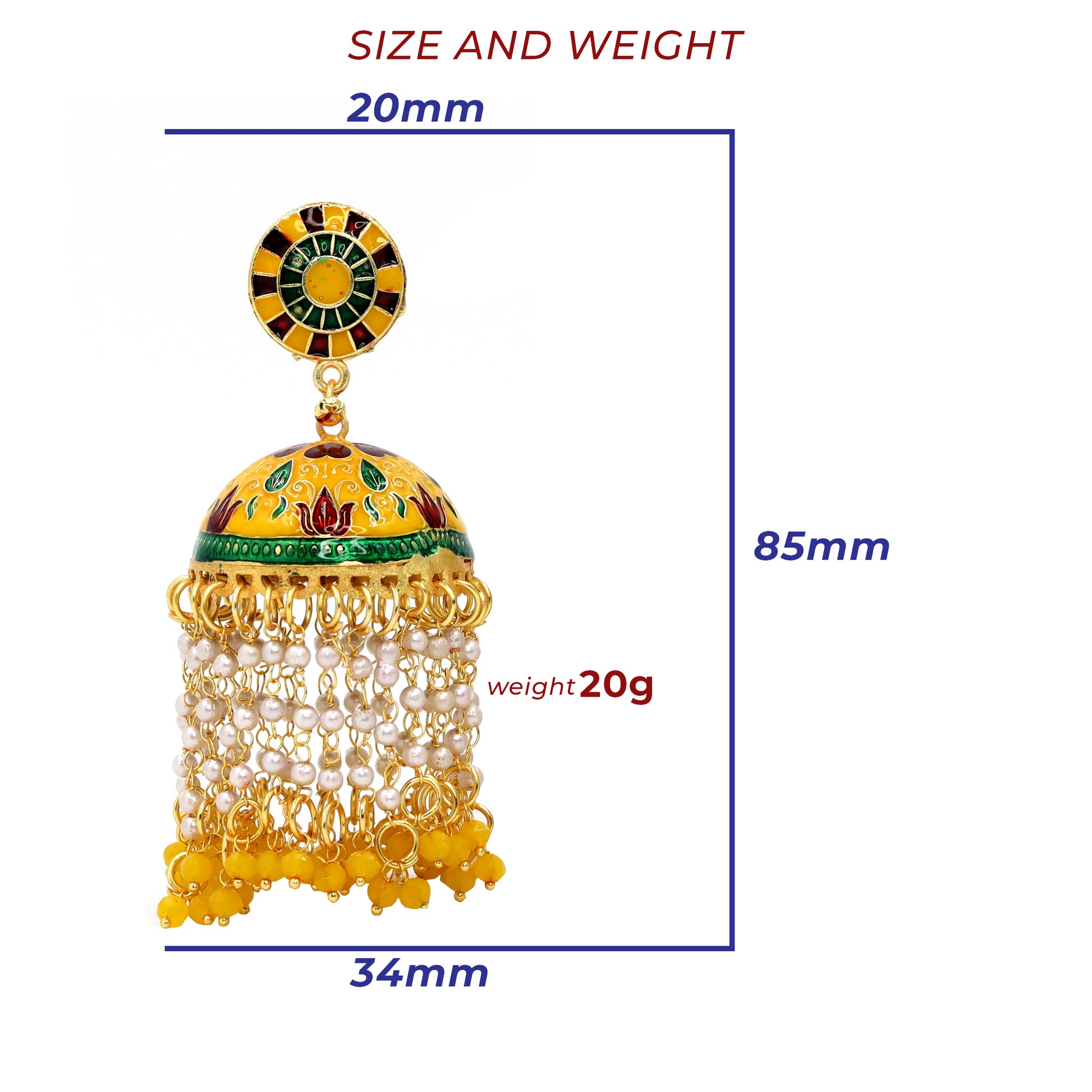 DIVAMAS yellow Meenakari jhumka earrings with pearl tassels and floral enamel design – festive traditional jewelry for women_02