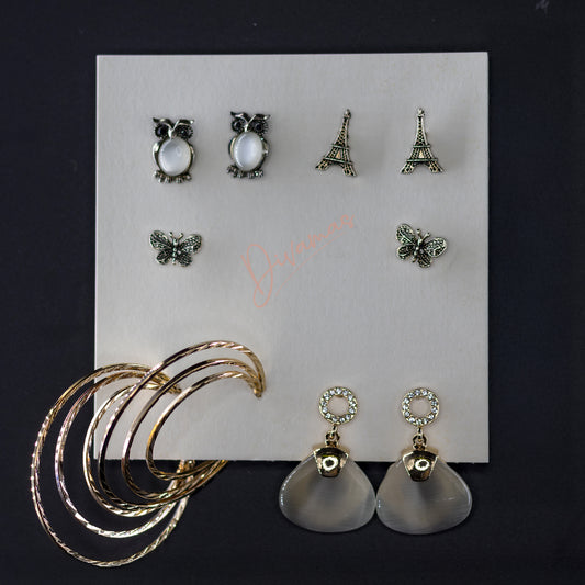 DIVAMAS stylish earring set – 5-in-1 combo of hoops, studs, and danglers. Fashionable, lightweight, and versatile jewelry.