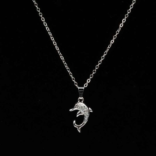 Dazzling Dolphin Pendant Necklace with Cubic Zirconia_01