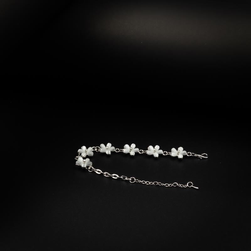 Delicate Flower Charm Bracelet - Silver-Tone with White Enamel