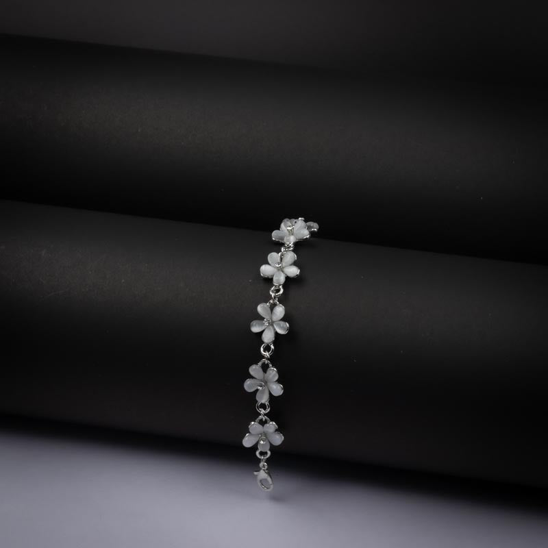 Delicate Flower Charm Bracelet - Silver-Tone with White Enamel