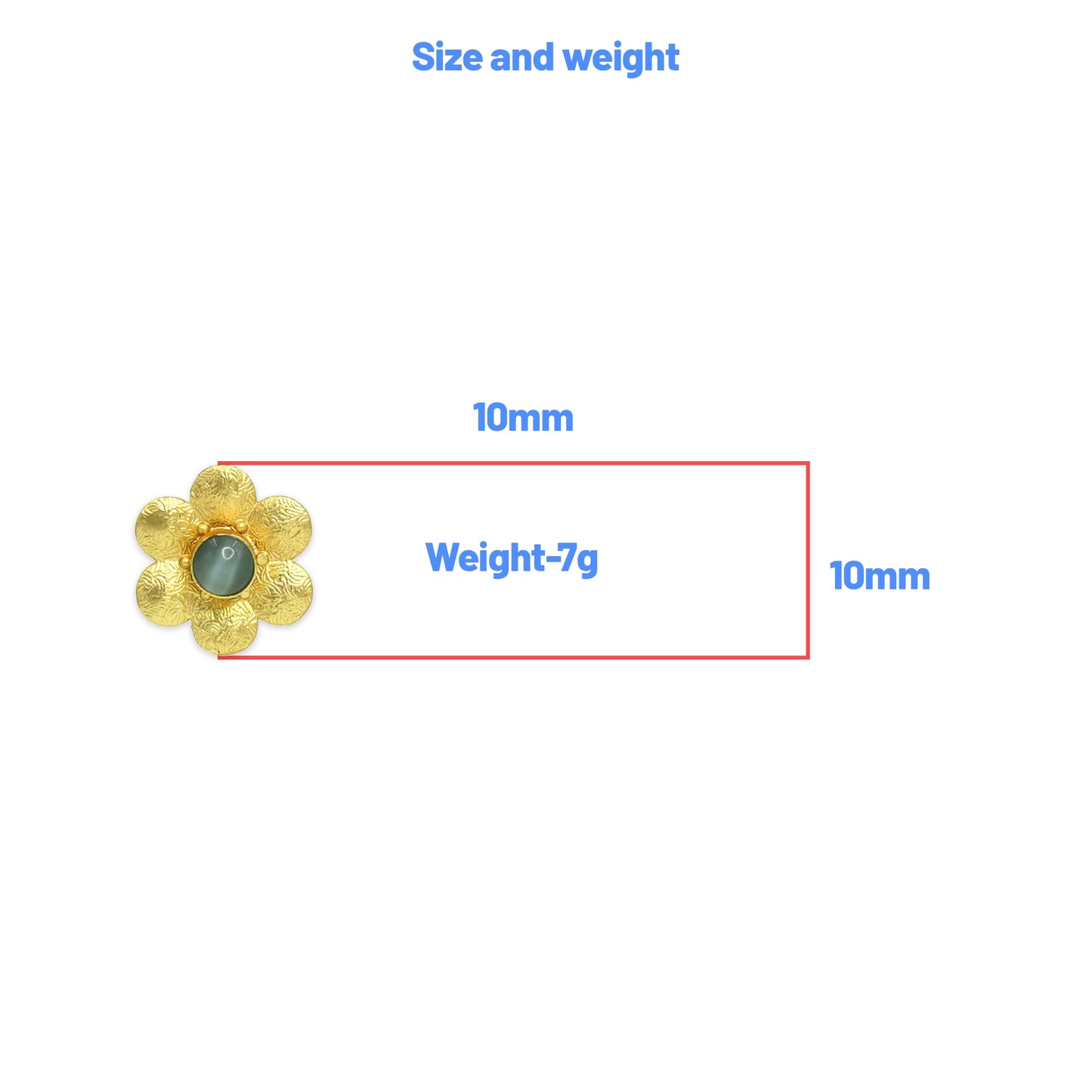 Divamas Elegant Floral Stud Earrings with Textured Gold Finish & Center Gem –Aqua Blue