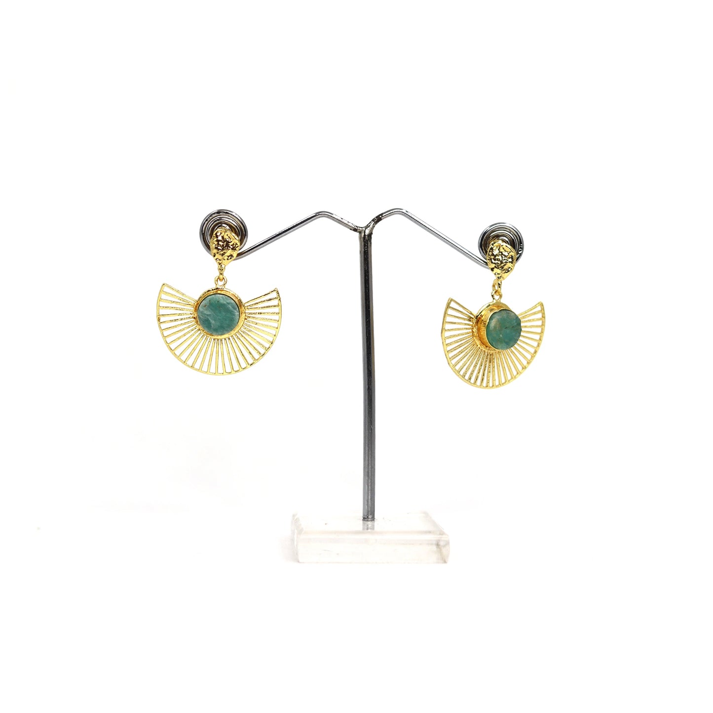 Divamas Elegant Raw Stone Earrings in Aqua Blue – Luxurious Handcrafted Statement Jewelry