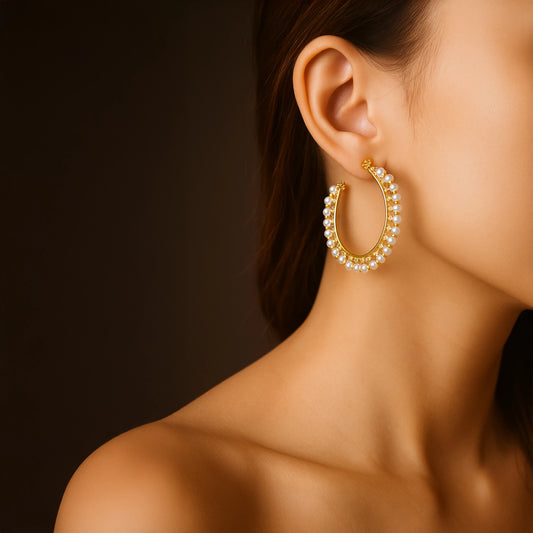 Divamas Gold Plated Pearl Hoop Earrings – A Touch of Class