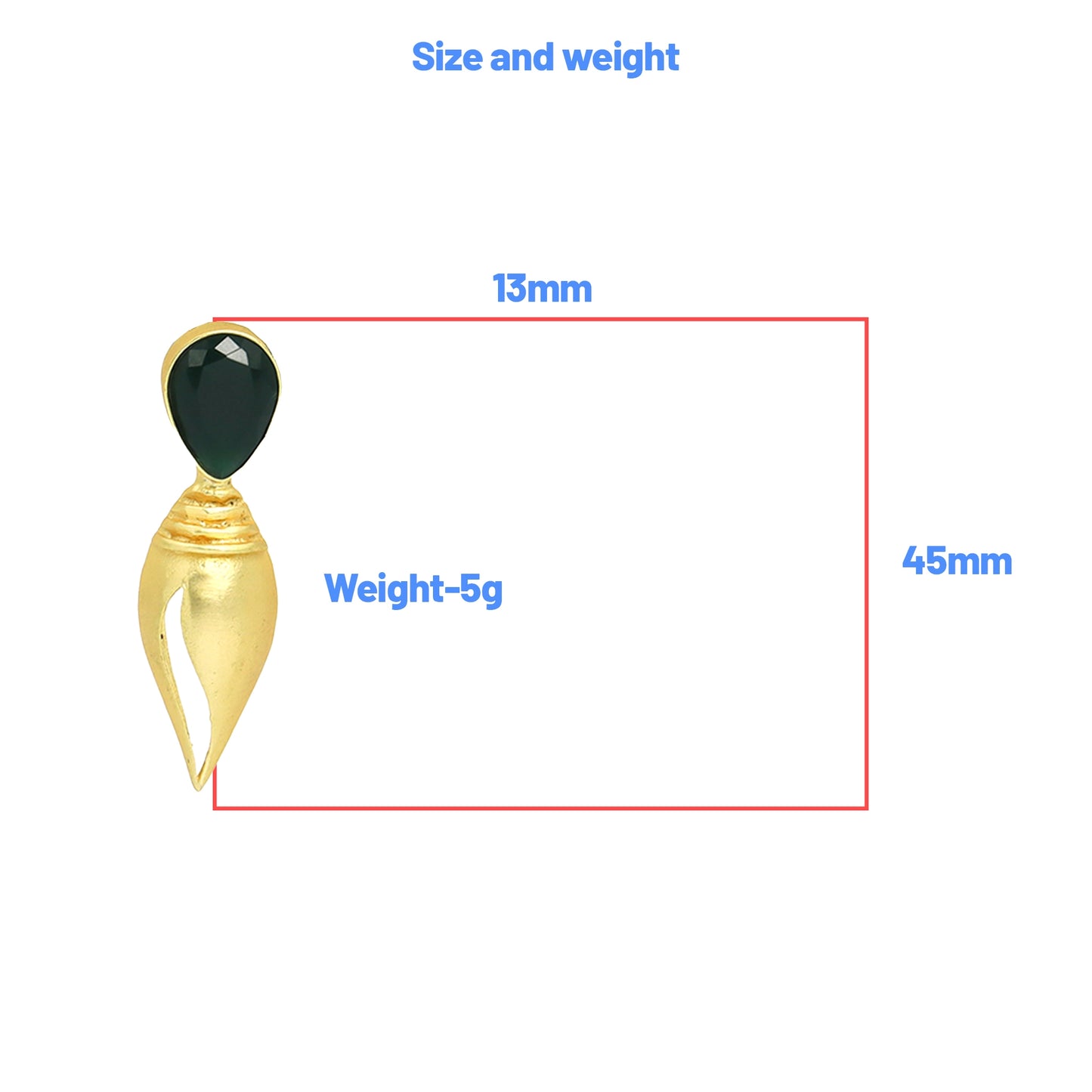 Divamas Gold Plated Shankh Design Earrings with Raw Green Stone