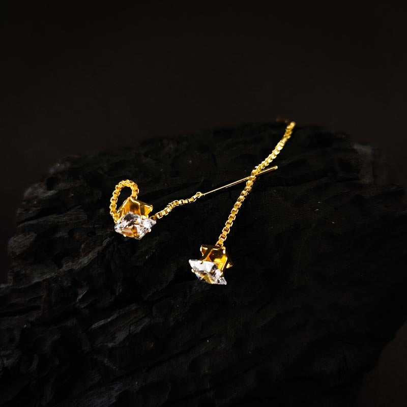 Cubic Zirconia Chain Drop Earrings: Minimalist Elegance - DIVAMAS