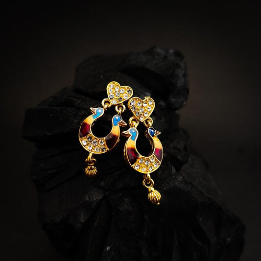 Traditional Indian Earrings - Peacock Design with Kundan & Meenakari - DIVAMAS
