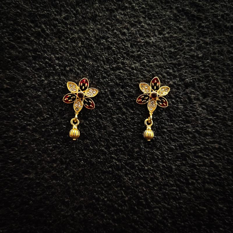 Gold-Tone Floral Stud Earrings with Multicolored Enamel - DIVAMAS