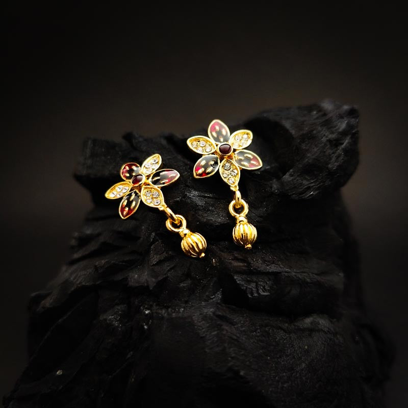 Gold-Tone Floral Stud Earrings with Multicolored Enamel - DIVAMAS