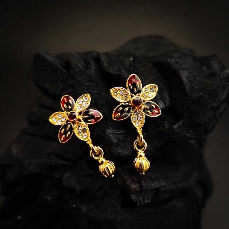 Gold-Tone Floral Stud Earrings with Multicolored Enamel - DIVAMAS