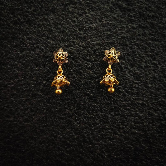 Elegant Gold-Plated Jhumka Earrings with Intricate Design - DIVAMAS
