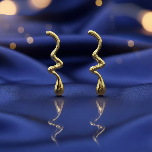 Elegant gold-color long stud earrings for women