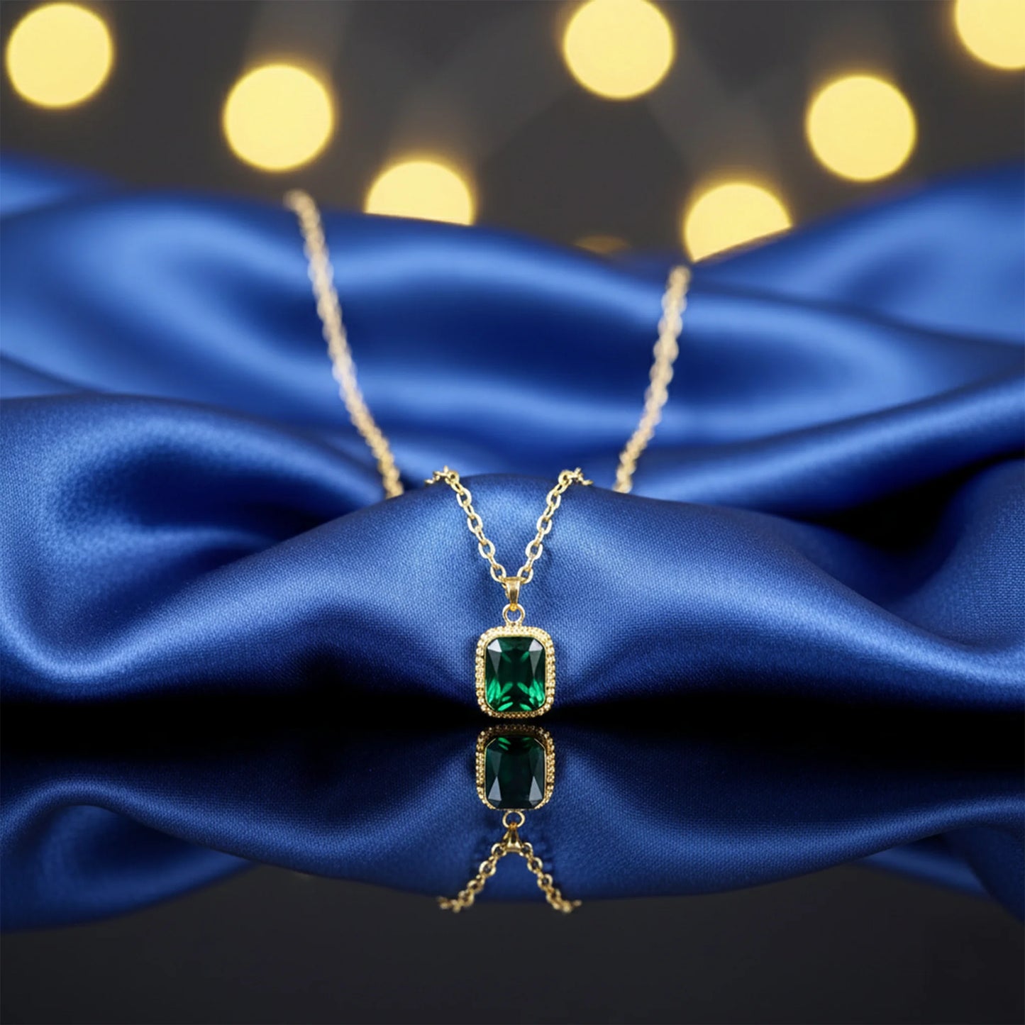 Emerald green rectangle stone pendant necklace