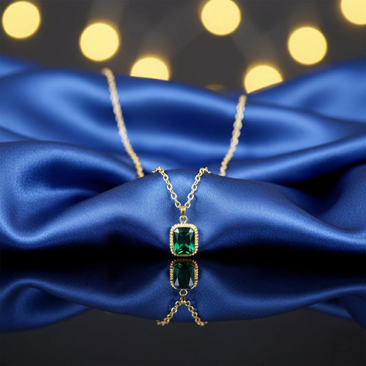 Emerald green rectangle stone pendant necklace