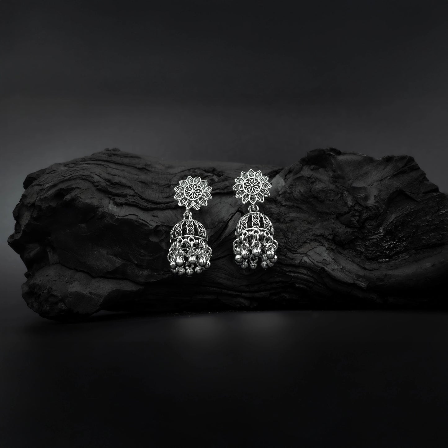 Festive floral oxidised jhumka jewellery