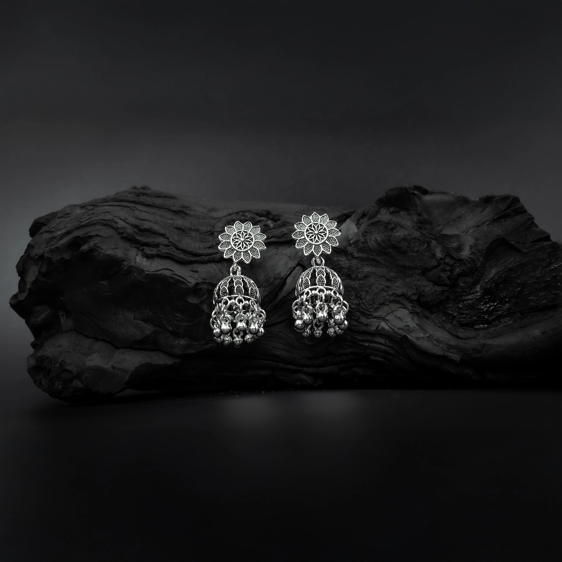 Festive floral oxidised jhumka jewellery