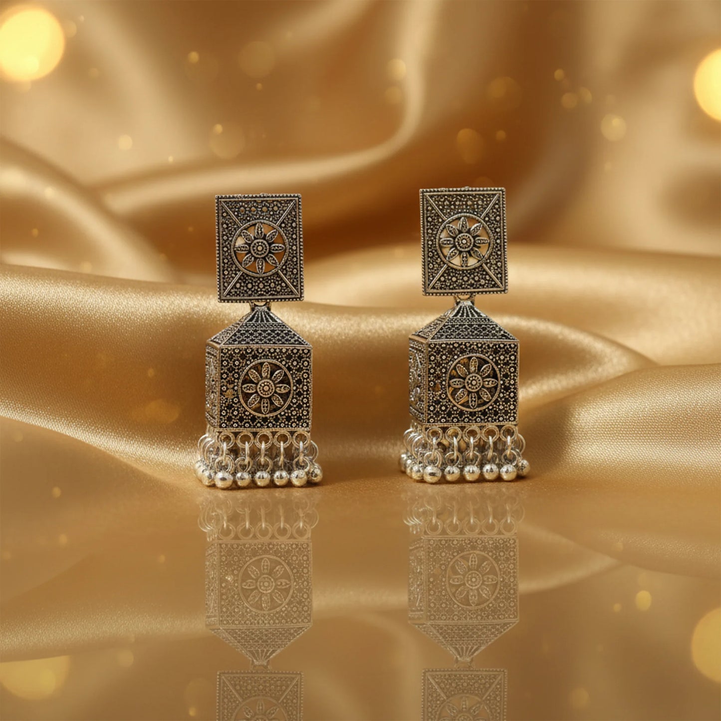 Festive oxidised silver jhumka jewellery