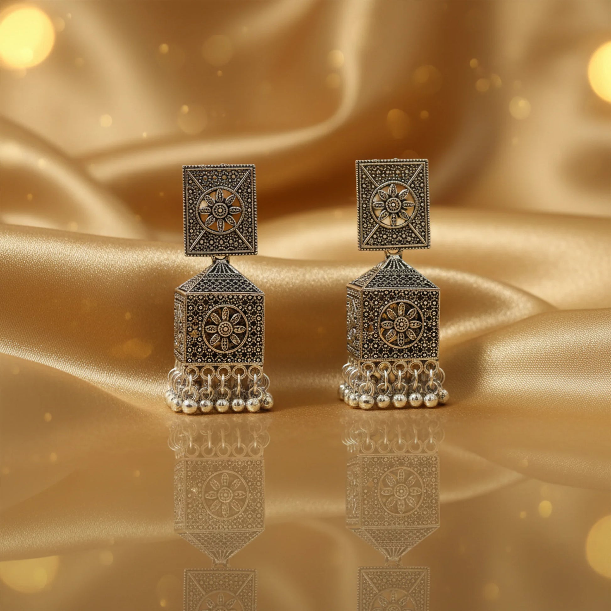 Festive oxidised silver jhumka jewellery
