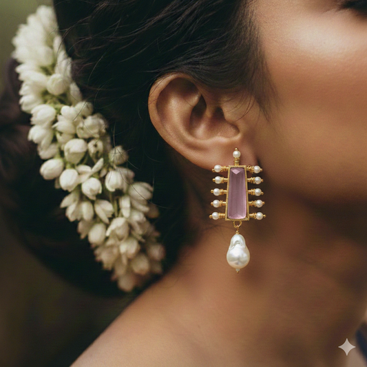 DIVAMAS Monalisa Stone Earrings-Pearl Drop – Aqua & Pink