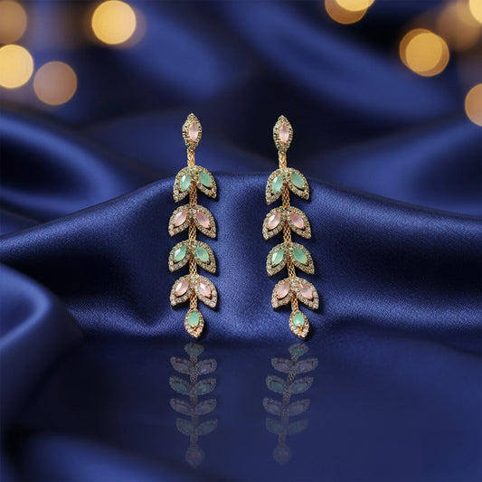 Gold-tone pastel stone long drop earrings