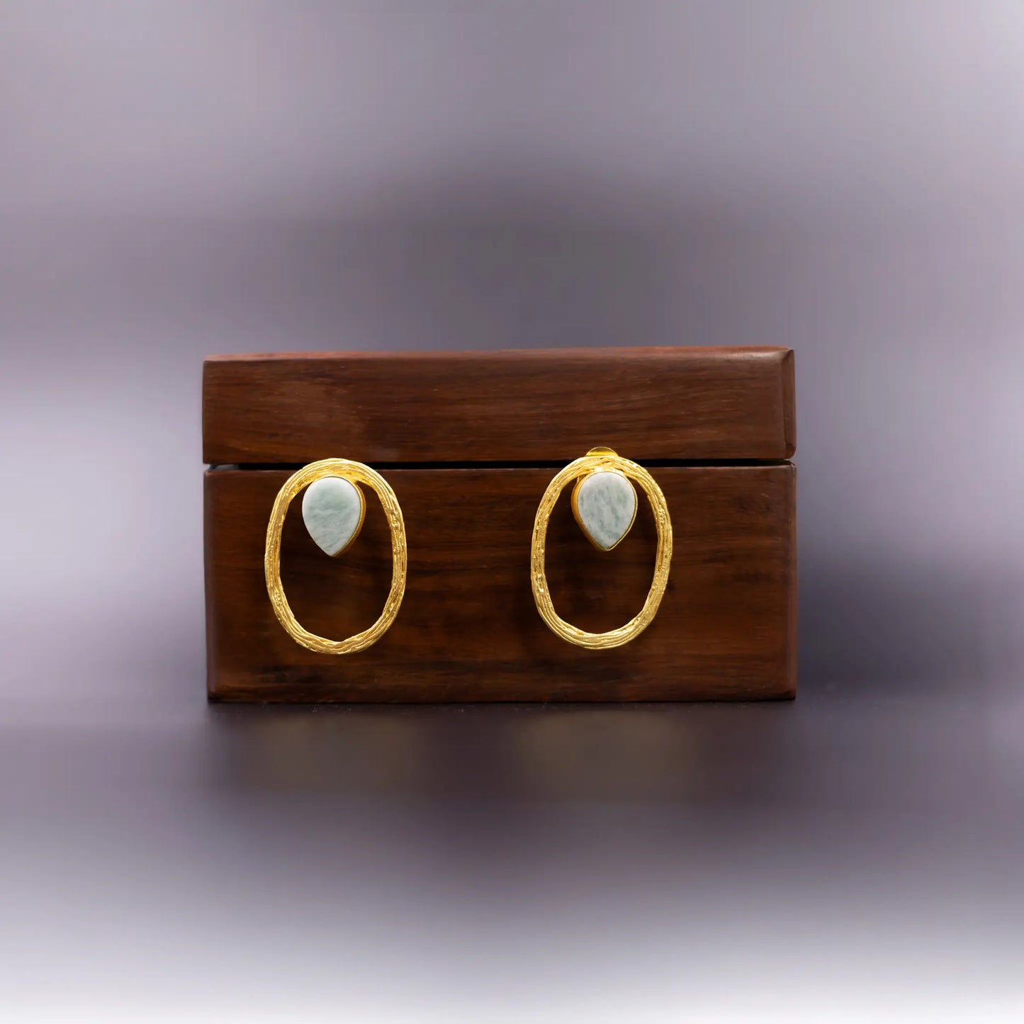 Gold Plated Brass Earrings with Raw Stone
