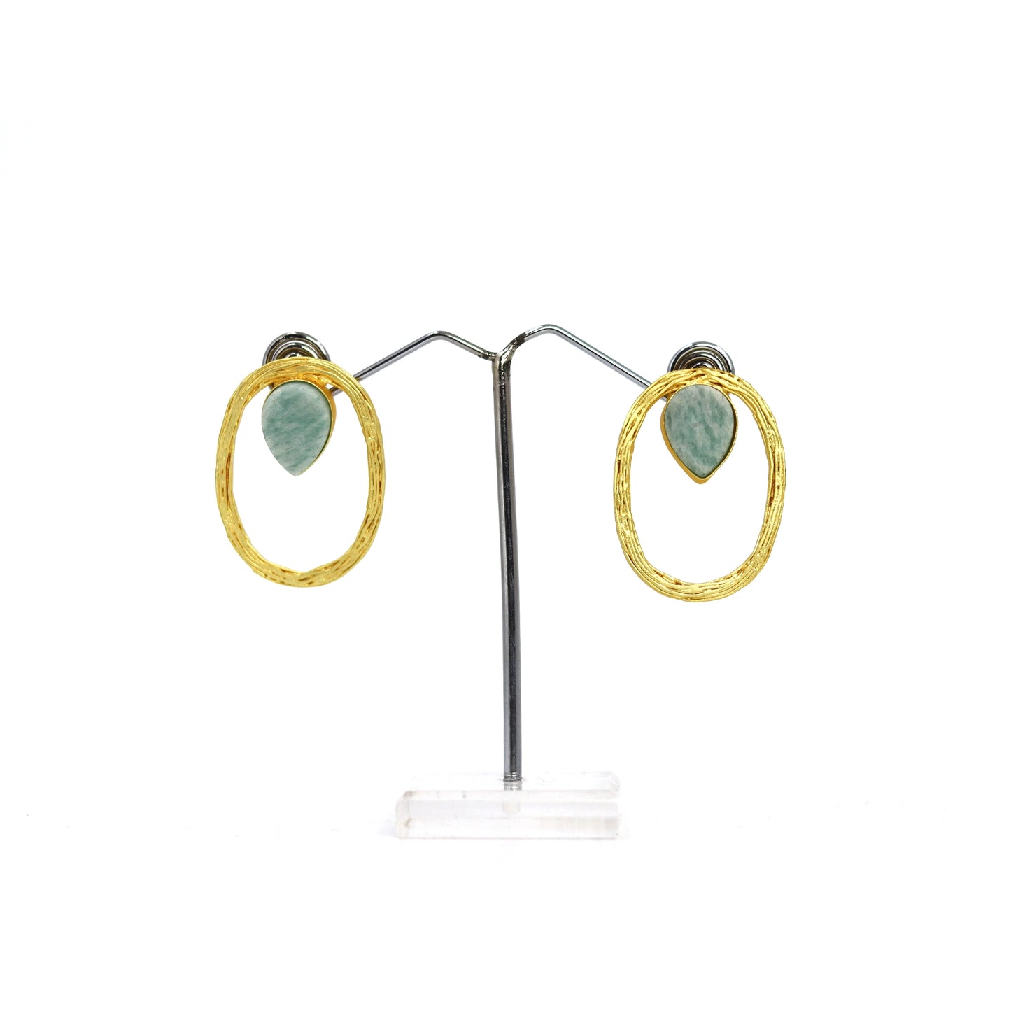 Gold Plated Brass Earrings with Raw Stone
