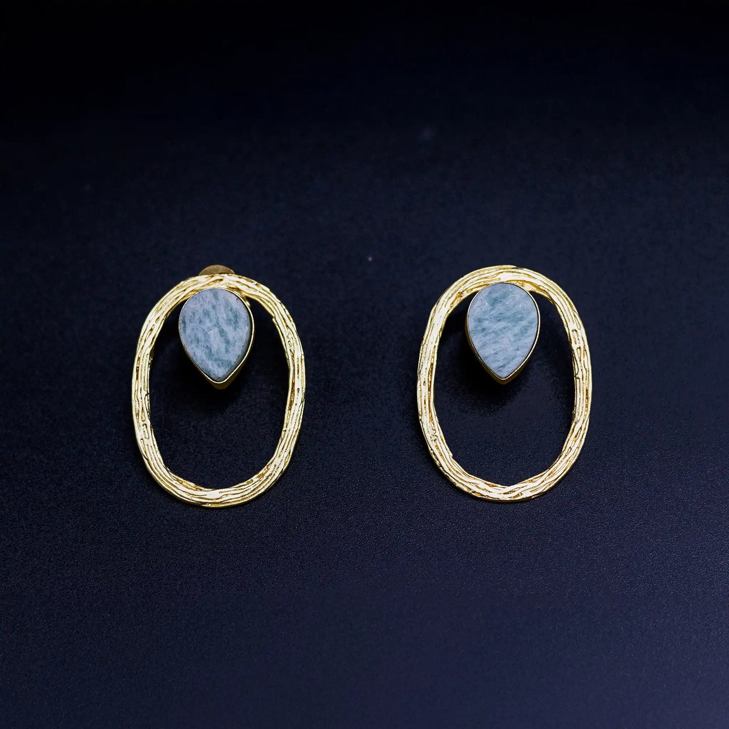 Gold Plated Brass Earrings with Raw Stone