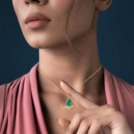 Gold finish emerald pendant necklace for women