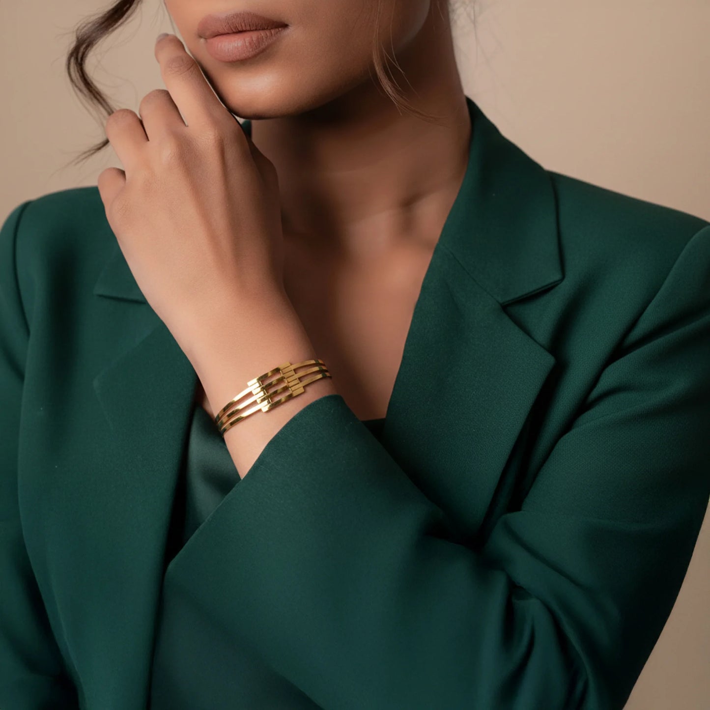 Gold finish geometric bar design bracelet for women