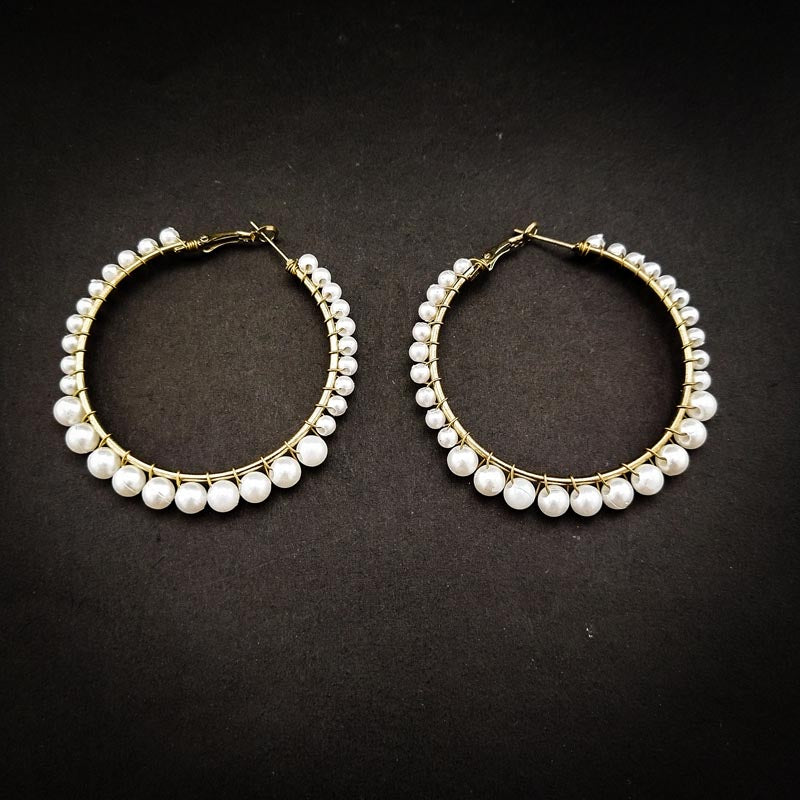 Handcrafted Pearl Hoop Earrings | Gold Plated | Minimalist Style_02