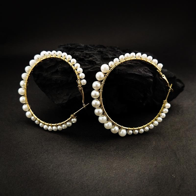 Handcrafted Pearl Hoop Earrings | Gold Plated | Minimalist Style_03