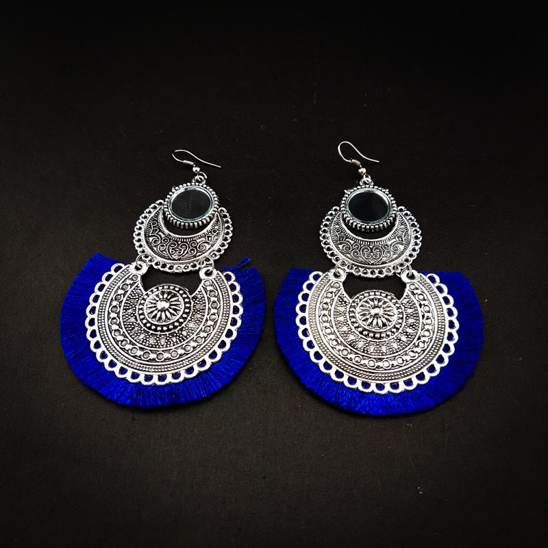 Divamas Mirror Tassel Earrings | Oxidized Boho Style - DIVAMAS