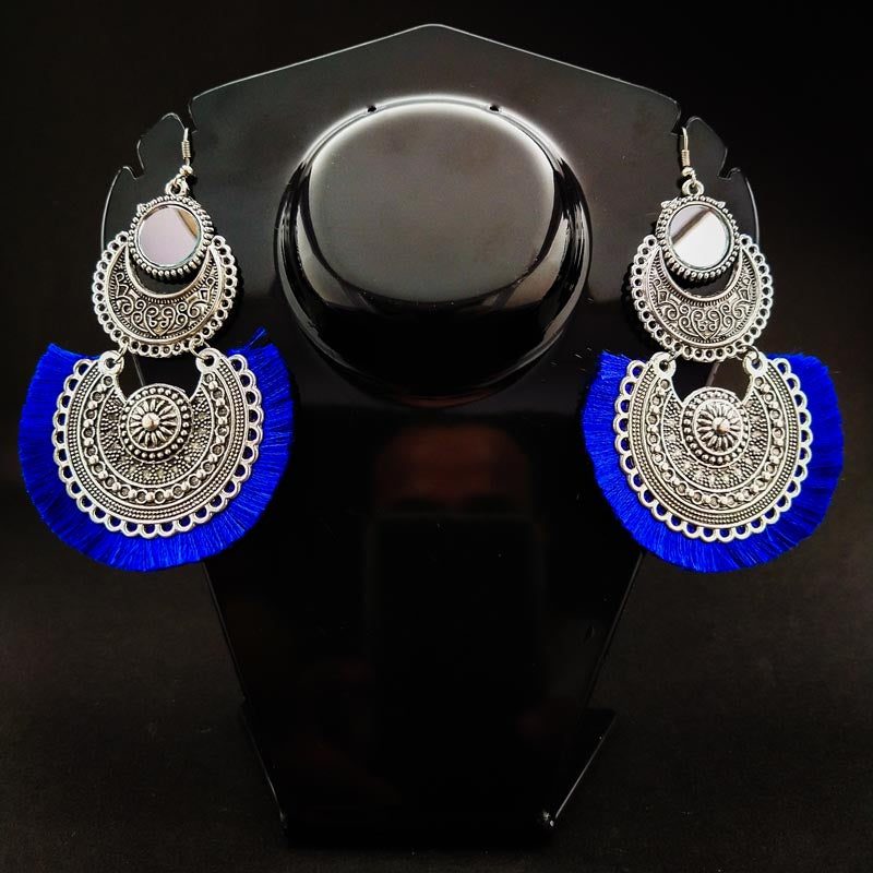Divamas Mirror Tassel Earrings | Oxidized Boho Style - DIVAMAS