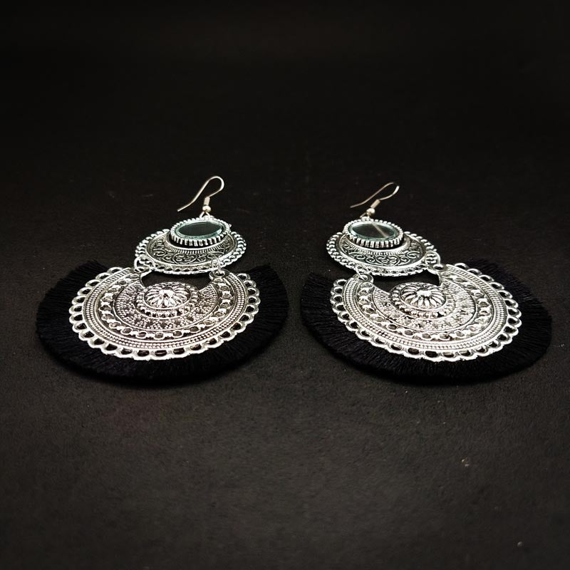 Divamas Mirror Tassel Earrings | Oxidized Boho Style - DIVAMAS