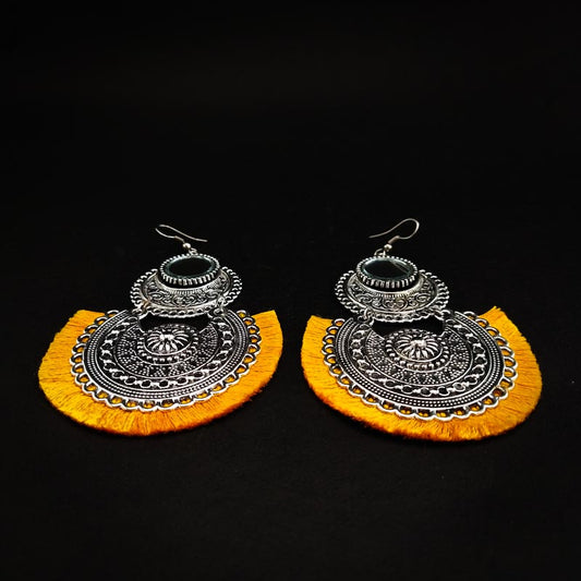 Divamas Mirror Tassel Earrings | Oxidized Boho Style - DIVAMAS