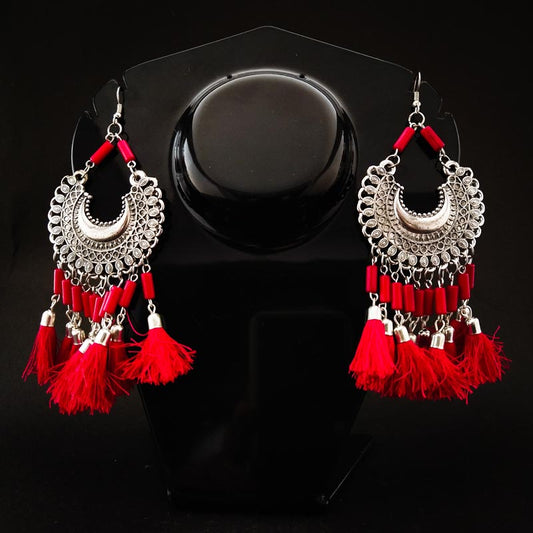 Divamas Tassel Earrings | Oxidized Silver | Handmade - DIVAMAS