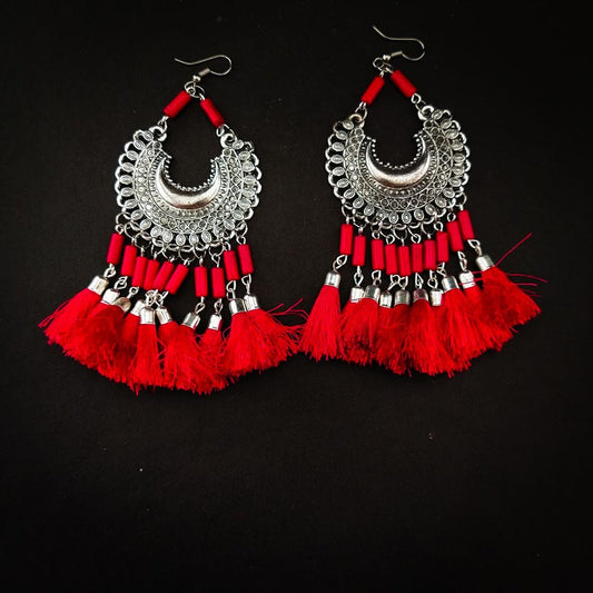 Divamas Tassel Earrings | Oxidized Silver | Handmade - DIVAMAS