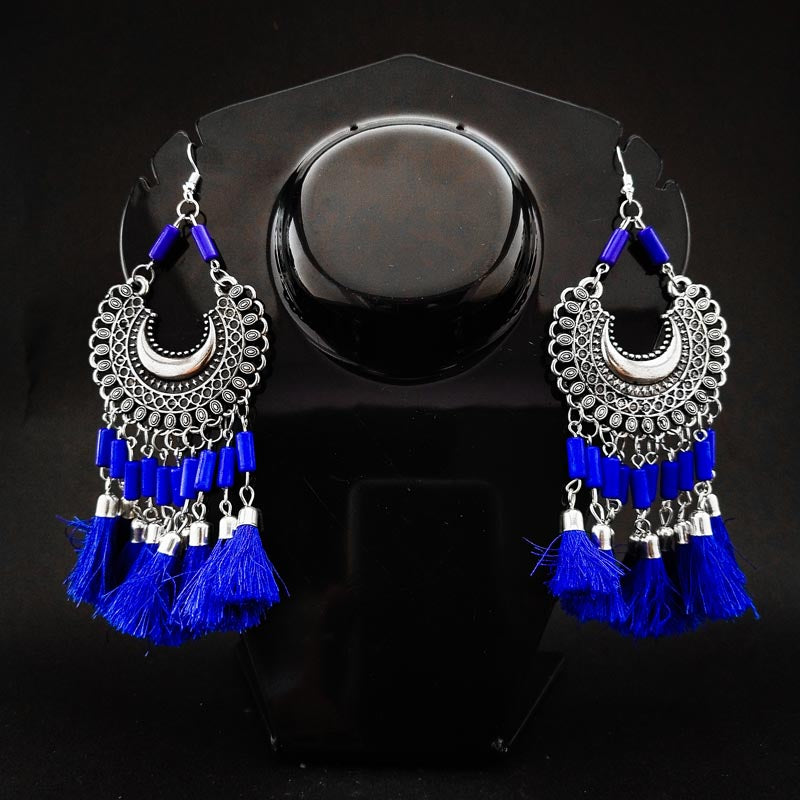 Divamas Tassel Earrings | Oxidized Silver | Handmade - DIVAMAS