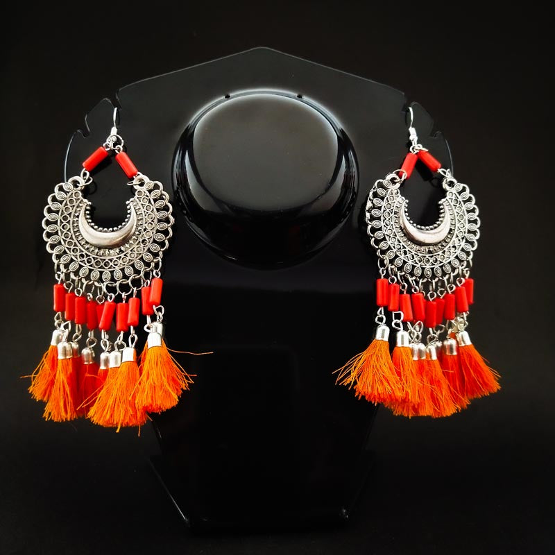 Divamas Tassel Earrings | Oxidized Silver | Handmade - DIVAMAS