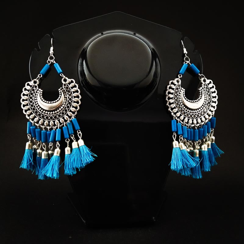 Divamas Tassel Earrings | Oxidized Silver | Handmade - DIVAMAS