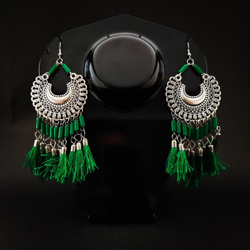 Divamas Tassel Earrings | Oxidized Silver | Handmade - DIVAMAS