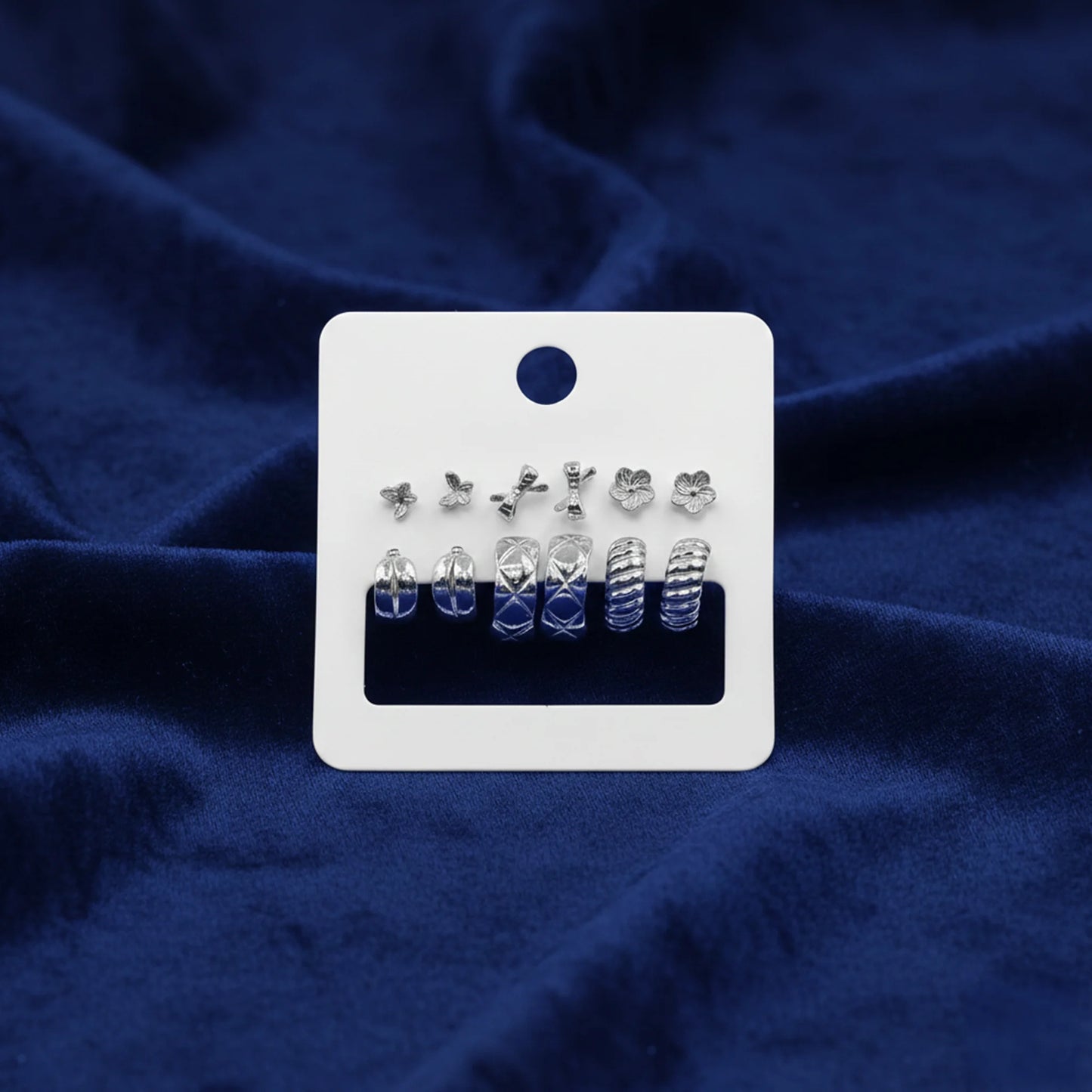 Modern silver stud earrings combo close view_01