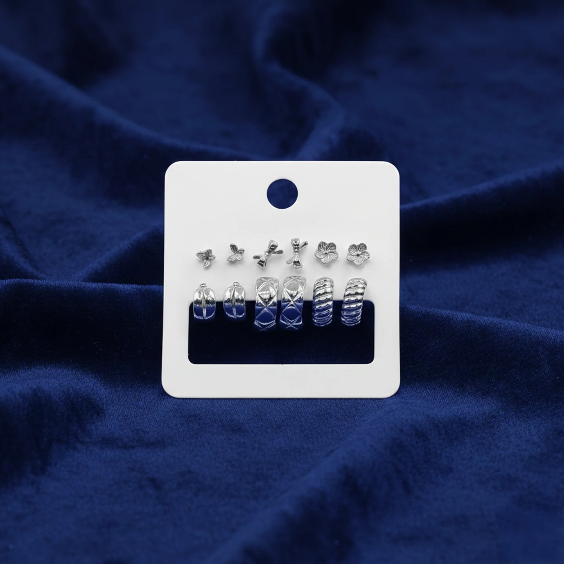 Modern silver stud earrings combo close view_01