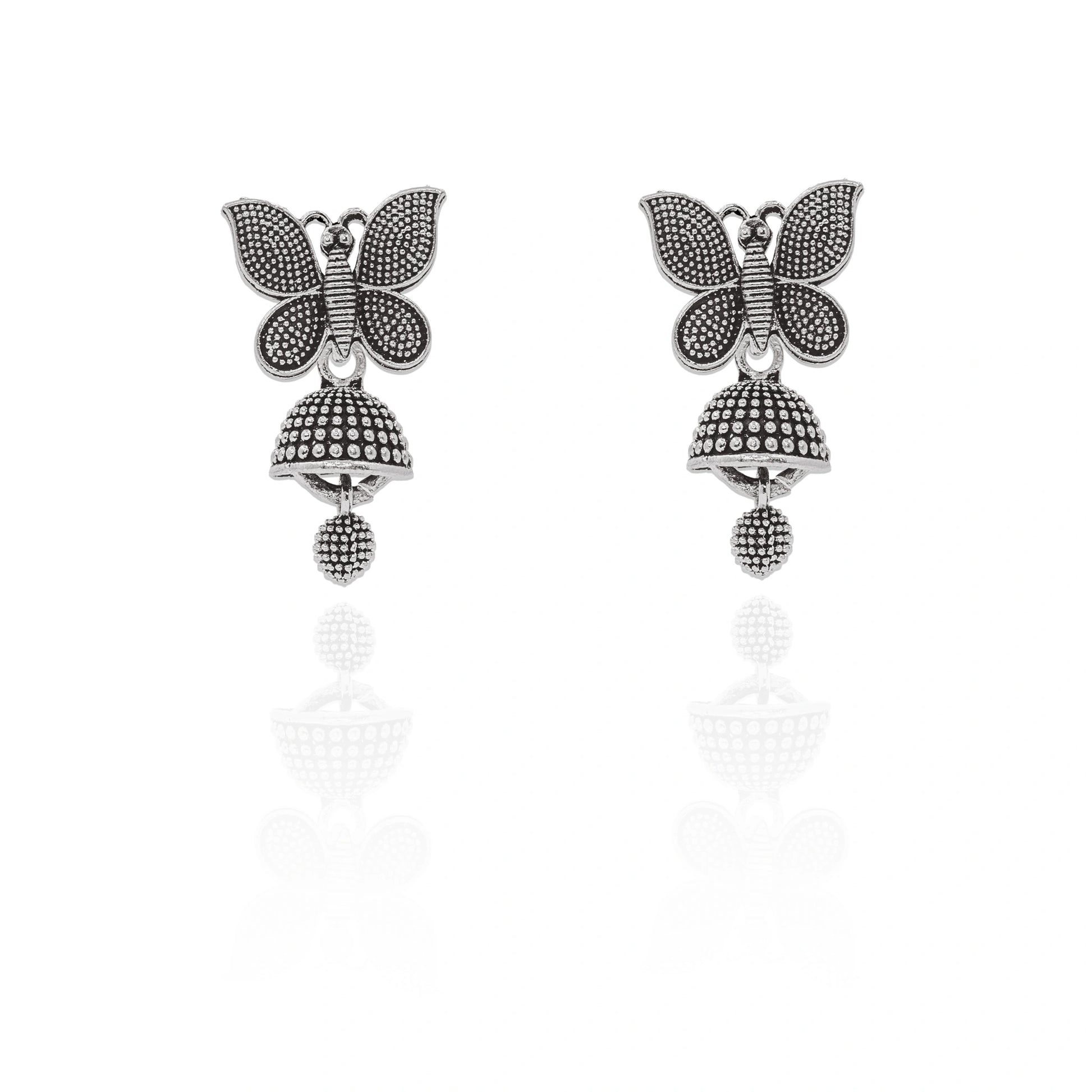 Oxidised silver butterfly jhumka earrings