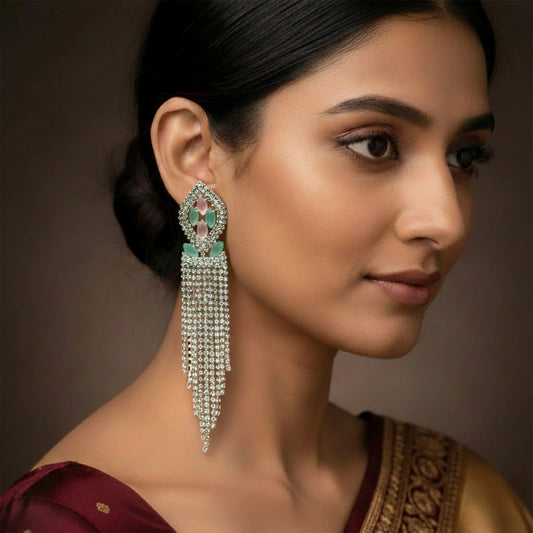 Party wear long crystal earrings for women