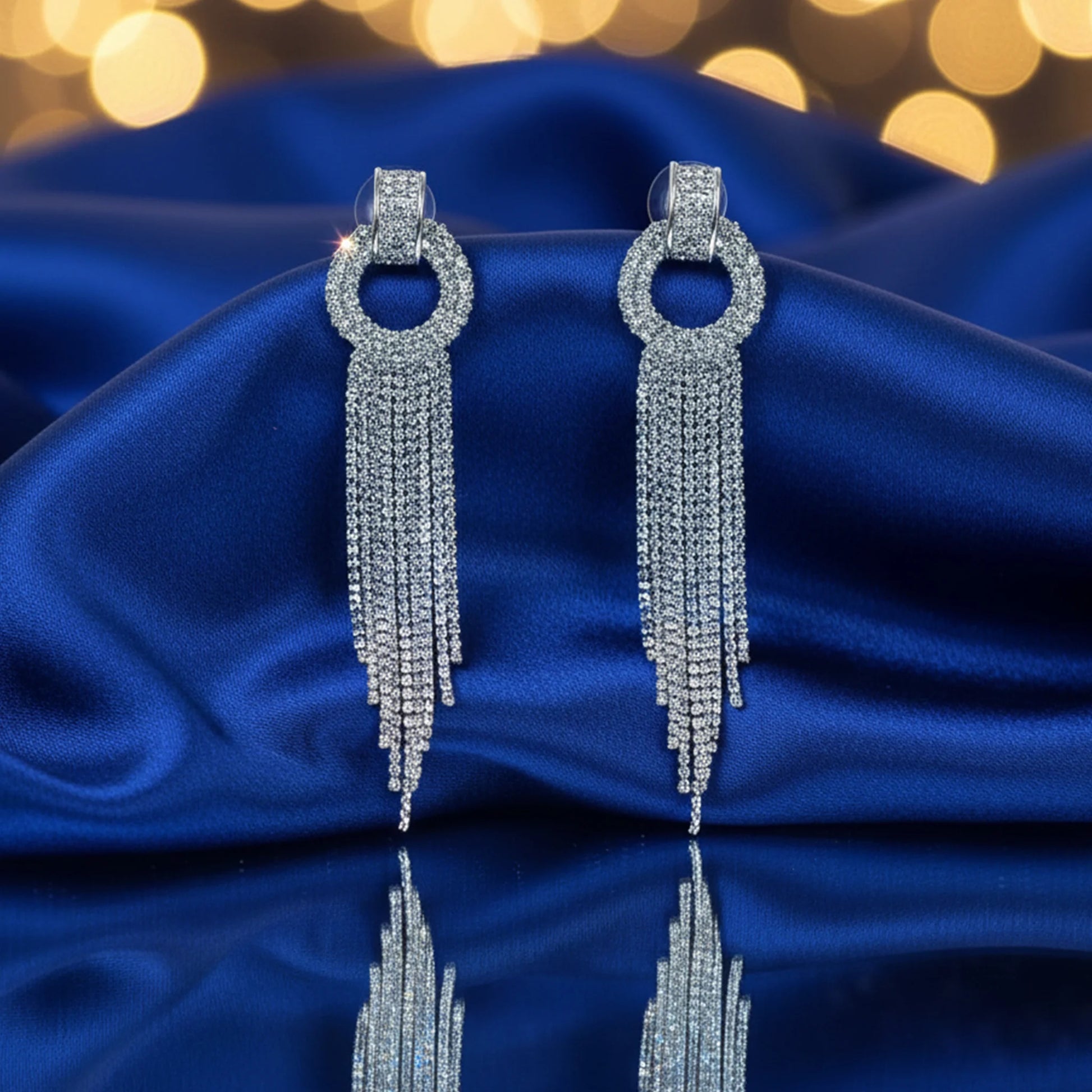 Party wear silver crystal tassel earrings