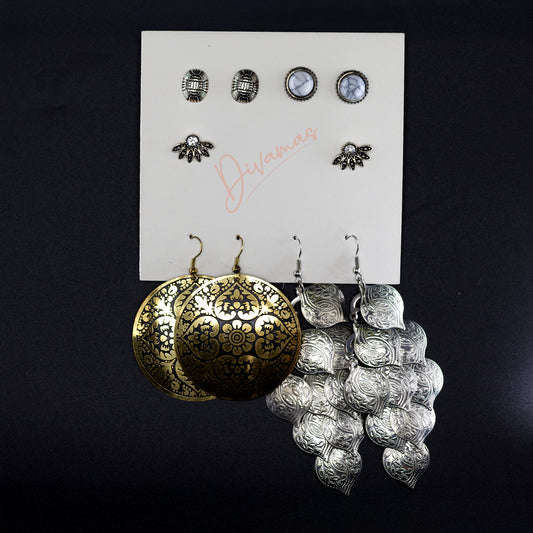 Elegant and trendy DIVAMAS earrings combo – hoops, studs, danglers for women. Perfect for gifting and personal style.

